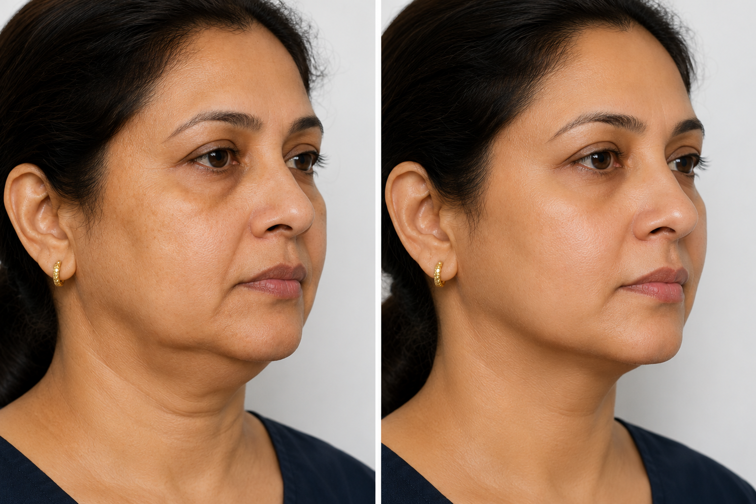 VOLFORMER skin lifting results at Dr. Marwah's Clinics Mumbai, under eye and jawline before and after